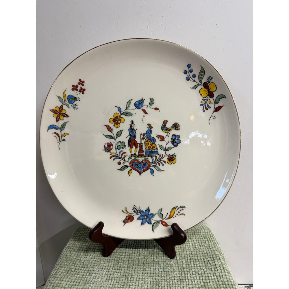 Crooksville Ina Lure Serving Platter 12 Inch Folk Art Couple Vintage USA